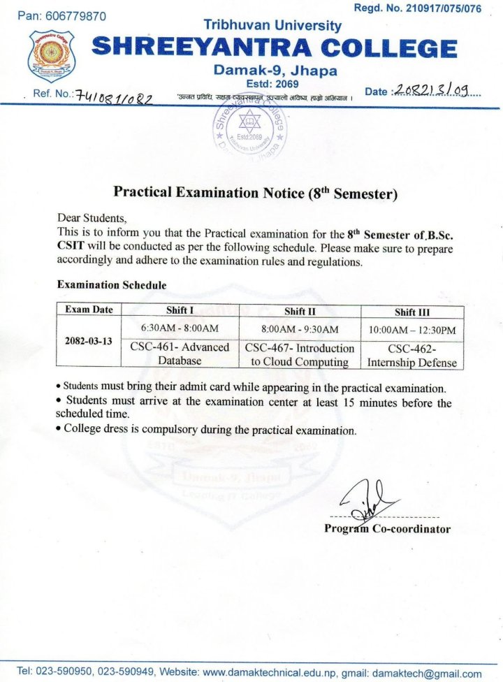 Practical Examination Notice