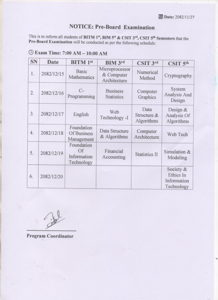 NOTICE: Pre-Board  Examination 